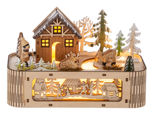 LED Light Up Laser-Cut Village Scene Music Box by Ganz MX199964