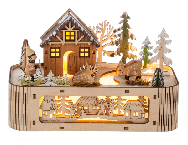 LED Light Up Laser-Cut Village Scene Music Box by Ganz MX199964
