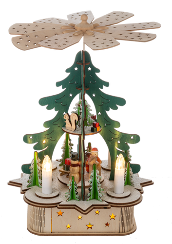 LED Light Up Laser-Cut Rotating Pyramid Scene Music Box by Ganz MX200109