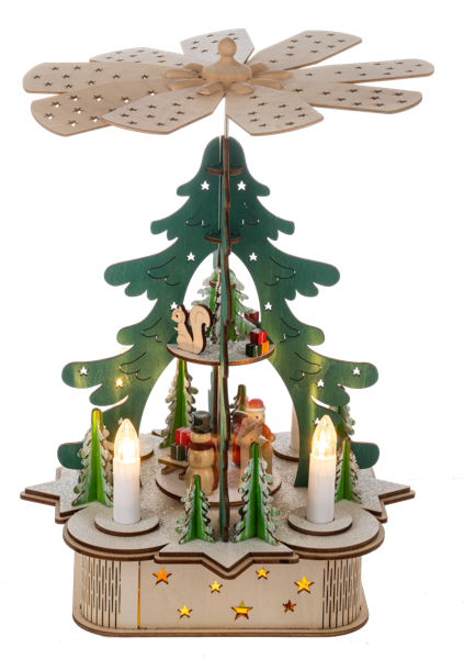 LED Light Up Laser-Cut Rotating Pyramid Scene Music Box by Ganz MX200109