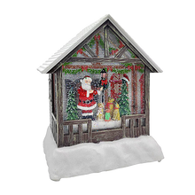 Load image into Gallery viewer, LED Light Up Shimmer Santa&#39;s Cabin Figurine by Ganz MX200210