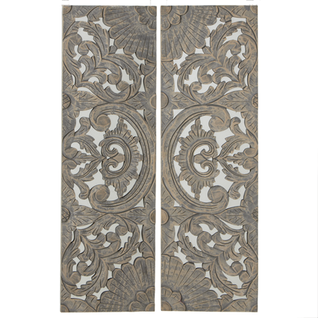 Carved Greywash Scroll Mirrored Wall Decor (2 pc) by Ganz 167833