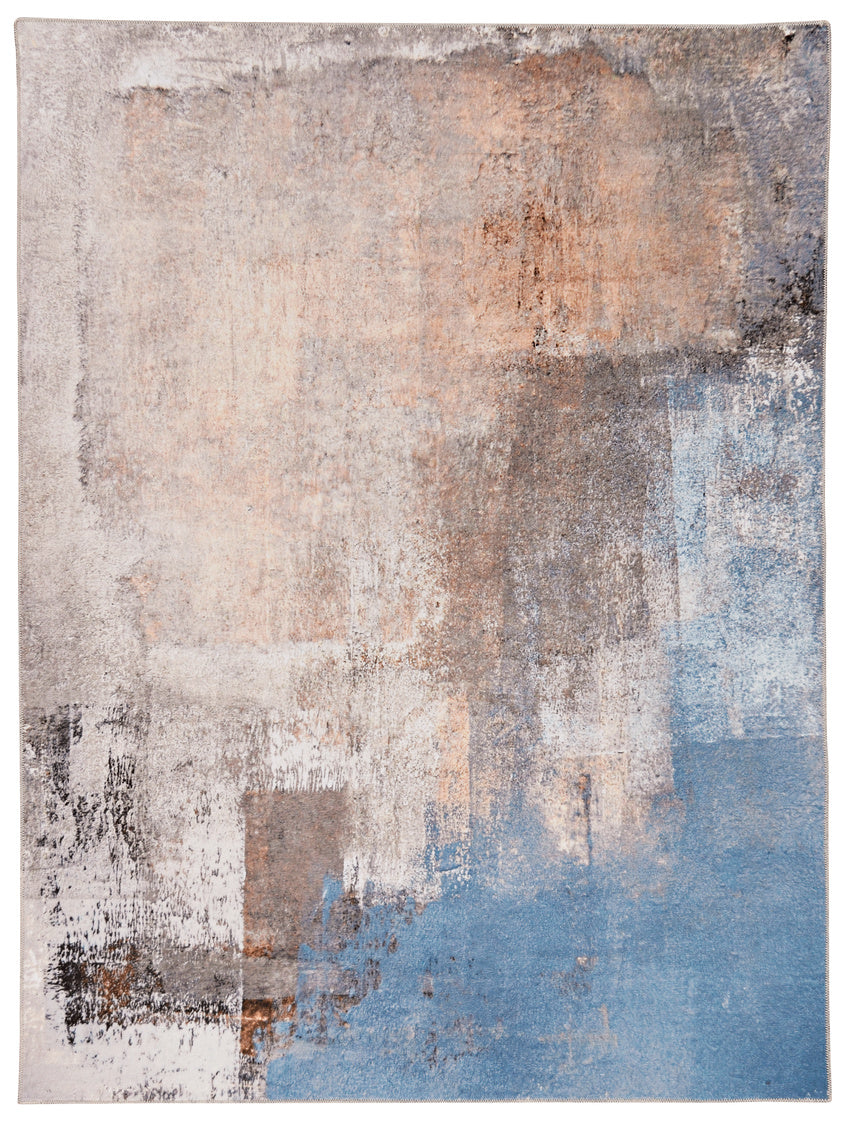 Washable Kyler Beige & Blue 5'x7' Rug by Linon/Powell RUGWR3957