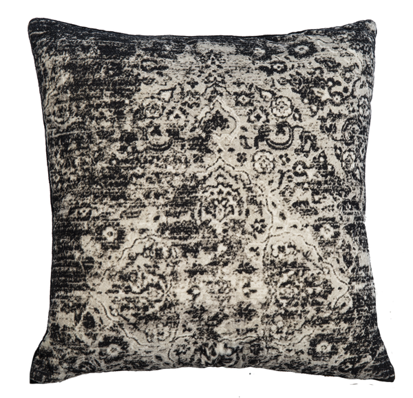 Velvet Faded Black Medallion Throw Pillow by Ganz