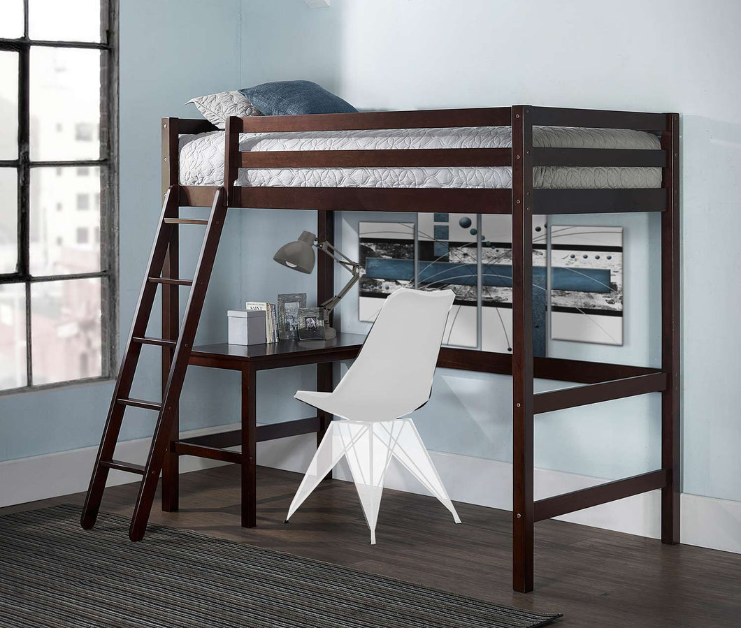 Caspian Twin Wood Loft Bed with Table in Chocolate by Hillsdale Furniture  2176-320