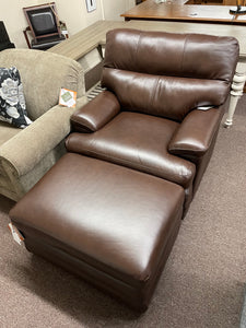 Miles Leather Ottoman by La-Z-Boy Furniture 247-692 LB178178 Walnut Discontinued leather & styler