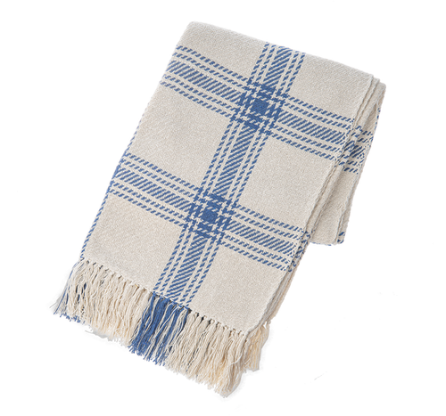 Blue & Natural Plaid Woven Throw by Ganz CB174580