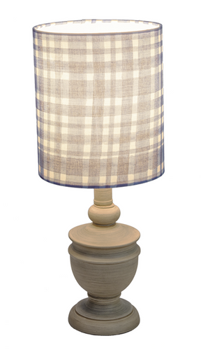 Greywash Accent Lamp with Blue Plaid Shade by Ganz CB175296