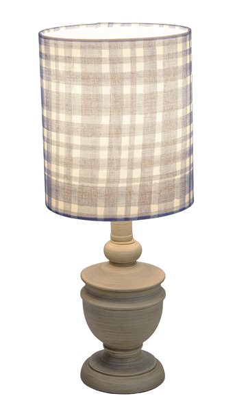 Greywash Accent Lamp with Blue Plaid Shade by Ganz CB175296