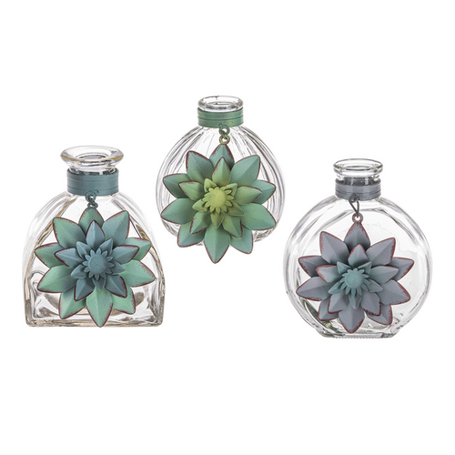 Short 3pc Bud Vase with Succulent Flower by Ganz CB176286