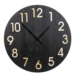 Black Wall Clock with Carved Numbers by Ganz CB176826
