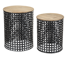 Load image into Gallery viewer, Woven Gunmetal Base Round Side Nested Tables (Set of 2) by Ganz CB176979