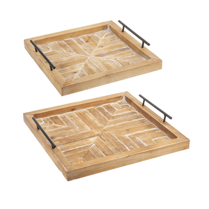 Whitewash Reclaimed Wood Inlay Tray (2pc Set) by Ganz CB178112