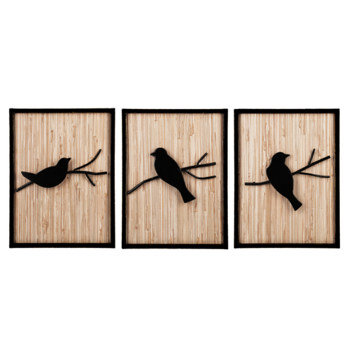 Framed Birds on Branch 3 pc Wall Decor Set with Natural Woven Background by Ganz CB178271