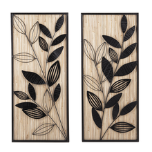 Load image into Gallery viewer, Layered Boho Plant 2pc Wall Decor Set with Natural Woven Background by Ganz CB178277