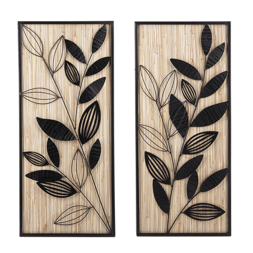 Layered Boho Plant 2pc Wall Decor Set with Natural Woven Background by Ganz CB178277