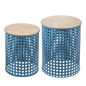 Blue Woven Base Nested Side Tables (Set of 2) by Ganz CB178495