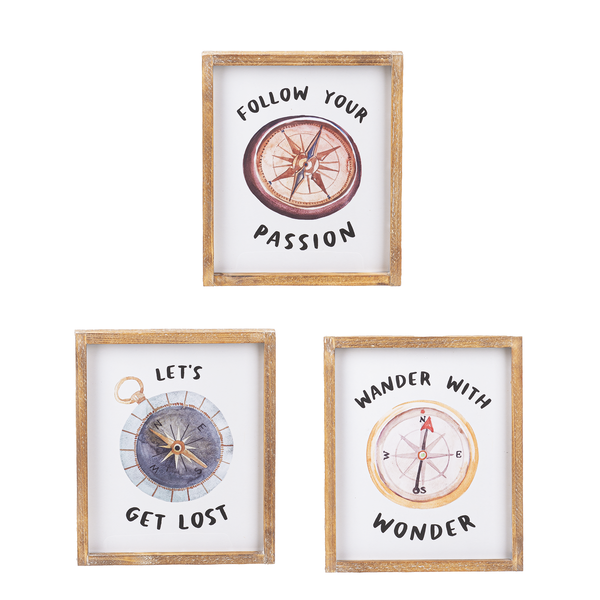 Compass with Travel Text Wall Decor (3pc. ppk) by Ganz CB178553
