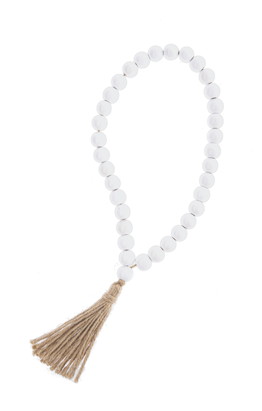 White Wood Beaded Loop with Tassel by Ganz CB178777