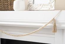 Load image into Gallery viewer, Natural Wood Beaded Garland with Tassel by Ganz CB178786