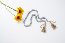 Load image into Gallery viewer, Gray Wood Beaded Garland with Tassel by Ganz CB178789