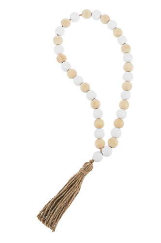 Natural & White Wood Beaded Loop with Tassel by Ganz CB178975