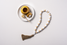 Load image into Gallery viewer, Natural &amp; White Wood Beaded Loop with Tassel by Ganz CB178975