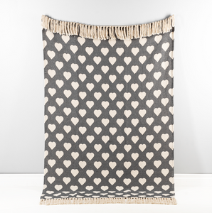 Charcoal & Natural Heart Woven Throw by Ganz CB179708