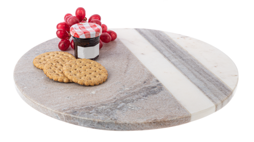 Round Two-Toned Beige & White Stripe Marble Charcuterie/Cutting Board by Ganz CB179880