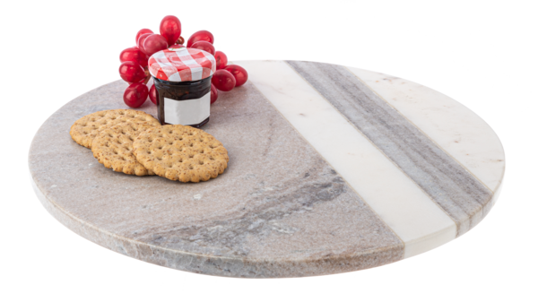 Round Two-Toned Beige & White Stripe Marble Charcuterie/Cutting Board by Ganz CB179880
