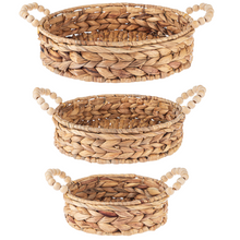 Load image into Gallery viewer, Round Woven (3pc) Tray Set with Beaded Handle by Ganz CB181224