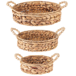 Round Woven (3pc) Tray Set with Beaded Handle by Ganz CB181224