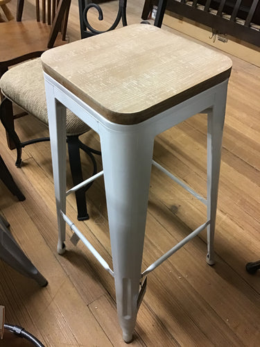 White/Wood Top Bar Height Stool by Ganz 163557 Discontinued