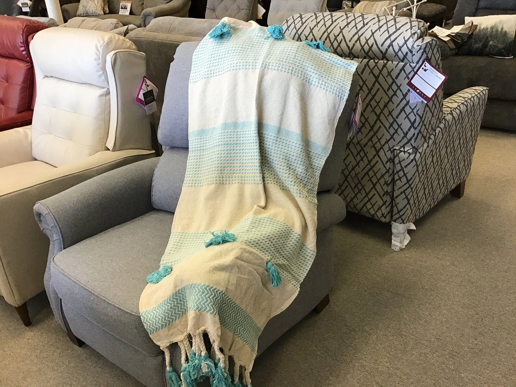 Turquoise & Natural Striped Woven Throw by Ganz CB174592
