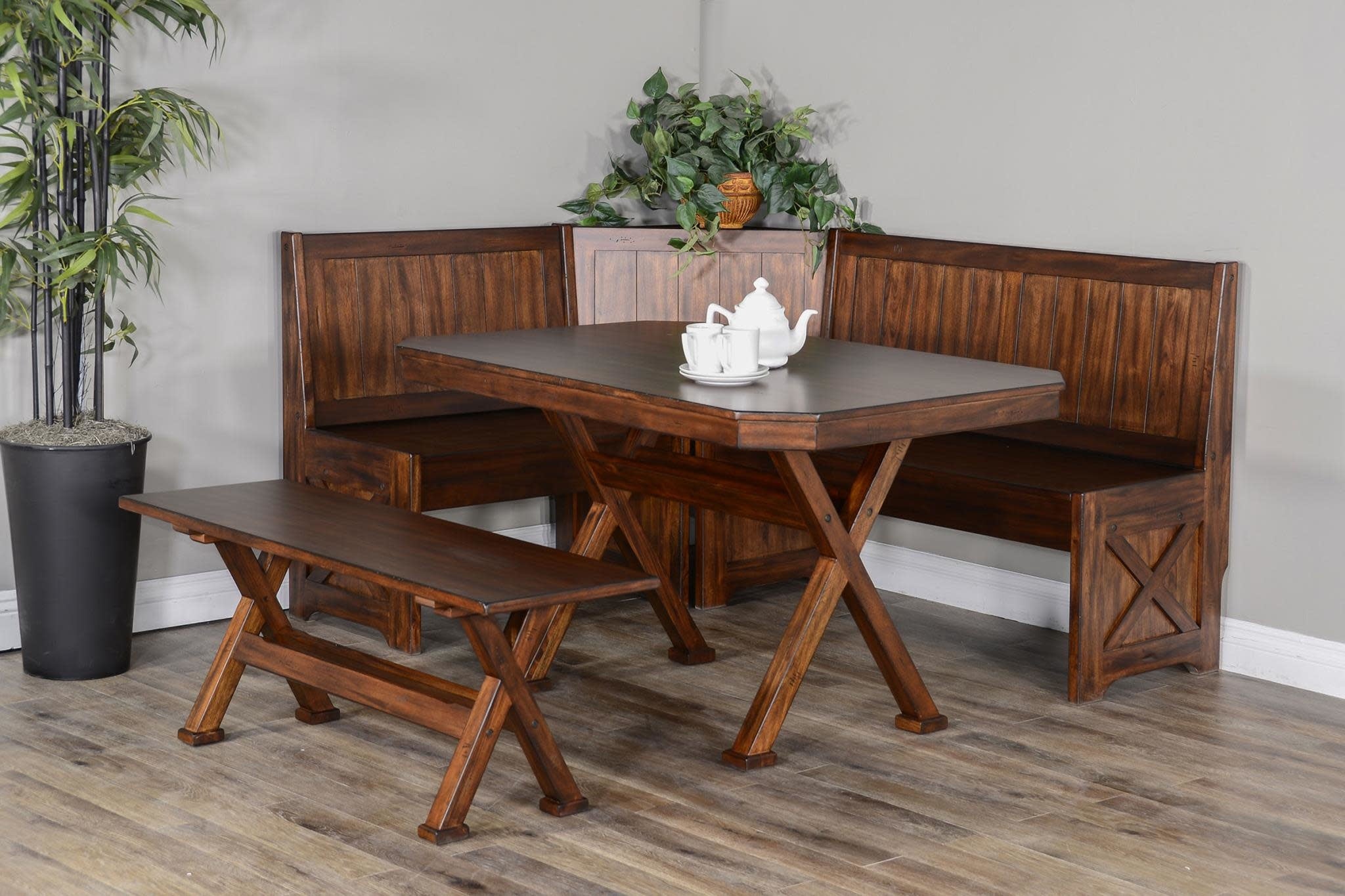 Breakfast nook table and bench set sales